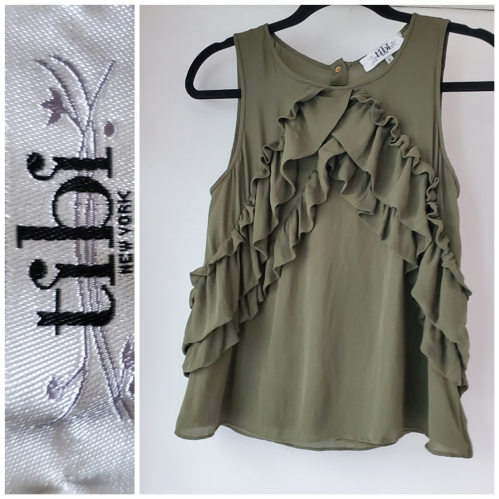 TIBI sleeveless ruffled silk blouse NWOT